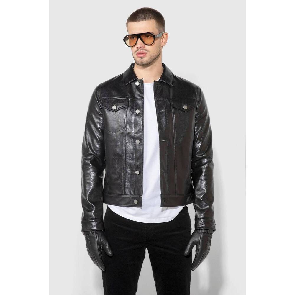 NEW MONFRERE dean trucker jacket in patent noir